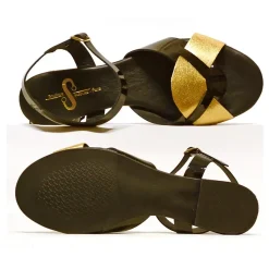 Sacapuce RITANA cuir verni noir et or